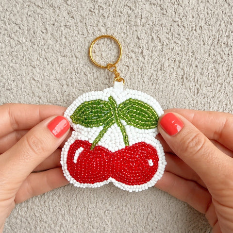 Beaded Embroidery Keyring (Cherries)