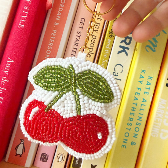 Beaded Embroidery Keyring (Cherries)