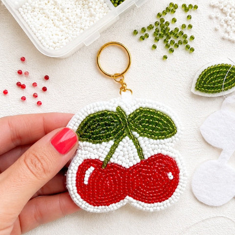 Beaded Embroidery Keyring (Cherries)
