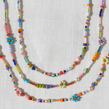 Bead necklaces on a white background