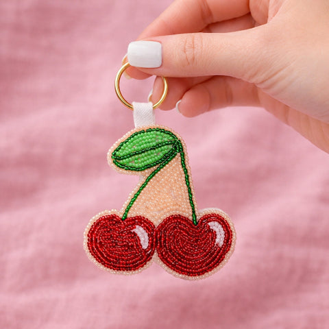 Beaded Embroidery Keyring (Cherries)