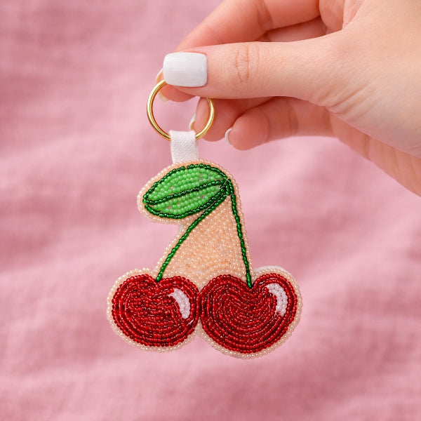 Beaded Embroidery Keyring (Cherries)