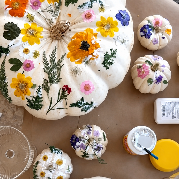 Autumnal Pumpkins in Bloom - Pressed Flower Pumpkin Decorating