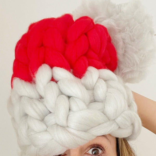 Knit a Giant Santa Hat with no Knitting Needles the most UNIQUE Christmas Party Idea