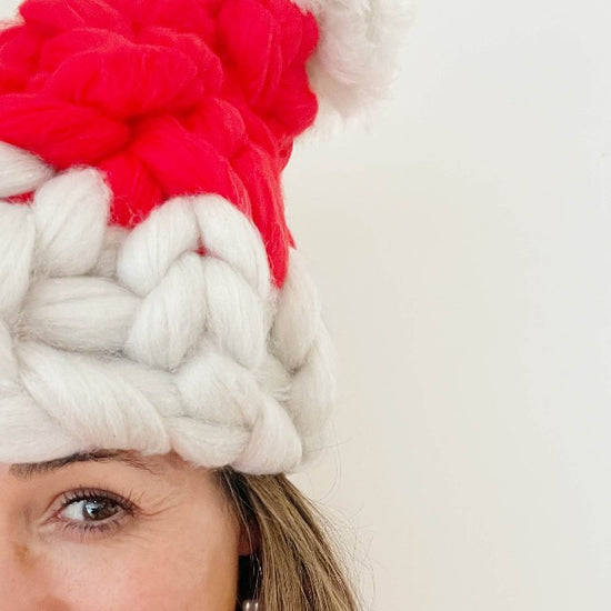 Knit a Giant Santa Hat with no Knitting Needles the most UNIQUE Christmas Party Idea
