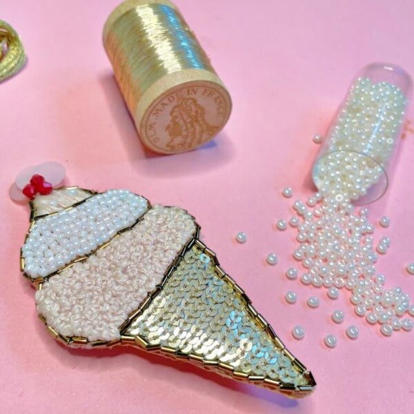 Learn to embroider with sequins in Central London embroidery classes in Covent Garden and make a Sequin Brooch