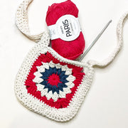 Learn to Crochet a Jubilee themed Granny Square Bag with Tea and Crafting London crochet workshops for beginners