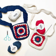Learn to Crochet a Jubilee themed Granny Square Bag with Tea and Crafting London crochet workshops for beginners