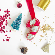 Learn how to embroider with Tea and Crafting in Covent Garden and embroider a sequin festive decoration for your next Christmas Do